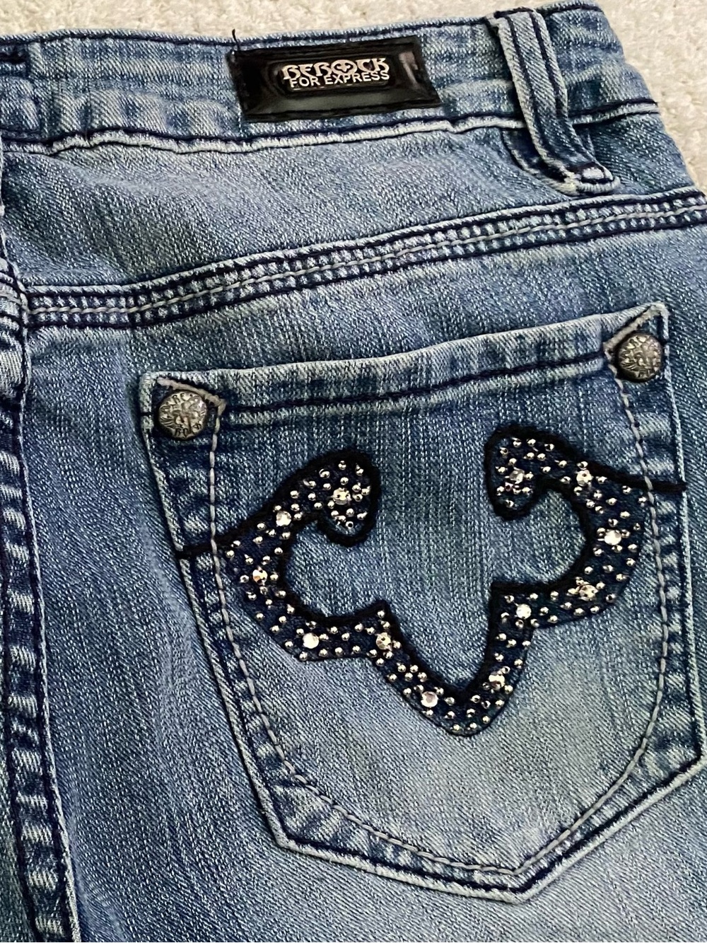 ReRock for Express Light Blue Rhinestone Boot-Cut Jeans
